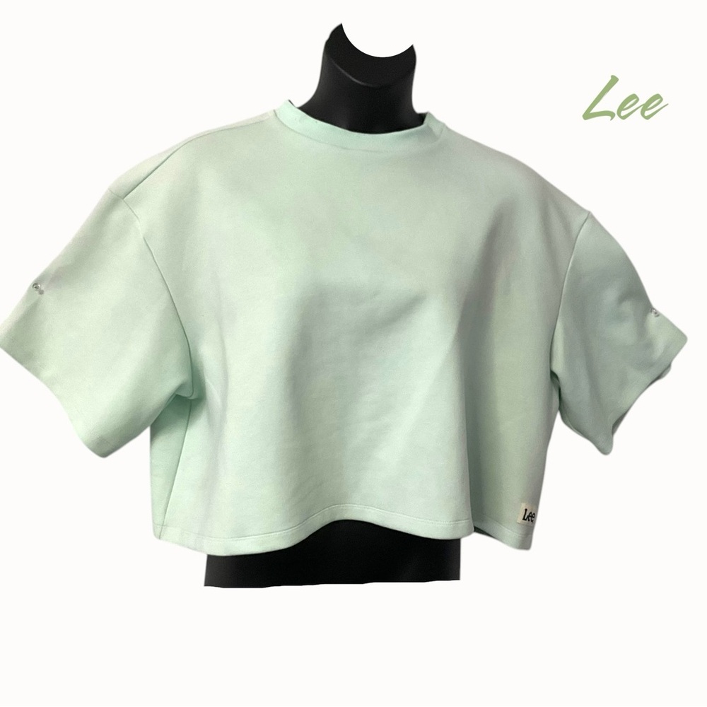 Lee Boxy Oversized Mint Crop Sweat T-Shirt SZ 2XL Women Pullover Activewear - Picture 2 of 6